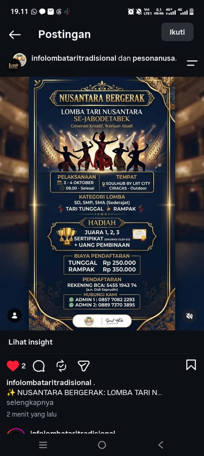 Lomba Tari Nusantara Se-Jabodetabek "Nusantara Bergerak" Siap Digelar di Soulhub Ciracas